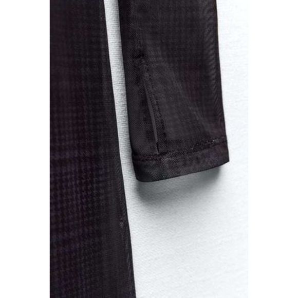 ZARA Blended Fabrics Long Sleeves printed tulle Sheer Dresses - Picture 4 of 14